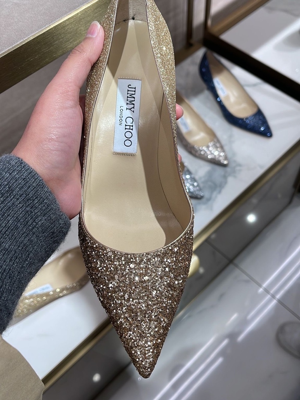 Jimmy Choo Gold Glitter Agnes kitten heel Pumps